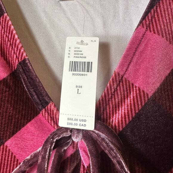 Anthropologie Maeve Velvet Pink Plaid Babydoll Top NEW - Picture 6 of 8